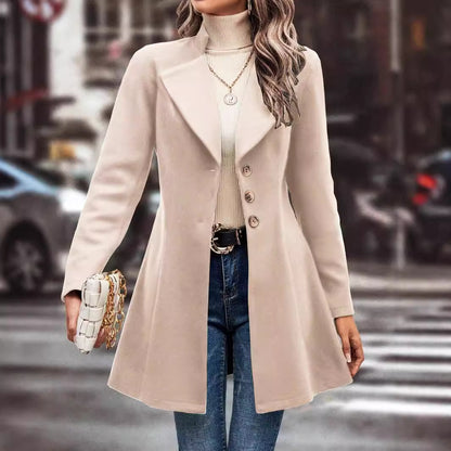 Women Clothing Fall Winter Lapels Slim Fit Wool Solid Color Coat - Wanita Store