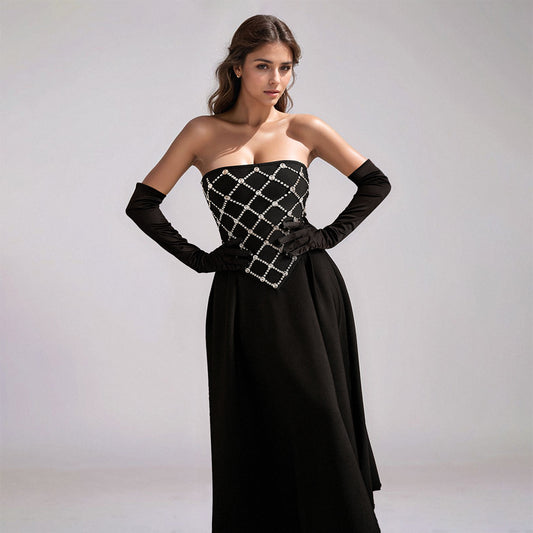 Elegant Women Bandage One Piece Dress Rhinestone Maxi Dress High End Evening Dress Bandage Dress