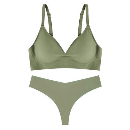 Seamless Comfort Underwear Women Wireless Soft Support Jelly Stick Small Breast Size Exaggerating Bra U Back Sexy Bra Set