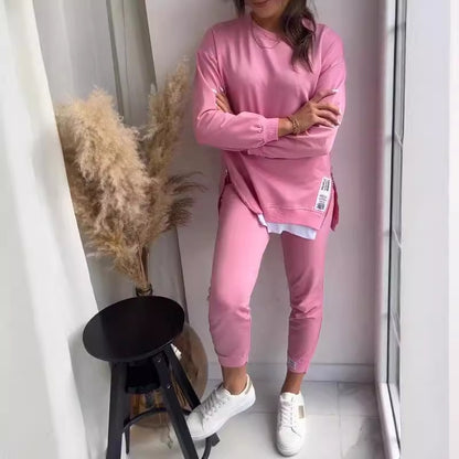 Autumn Stitching False Two Piece Sweaters Sweat Pants Sets - Wanita Store