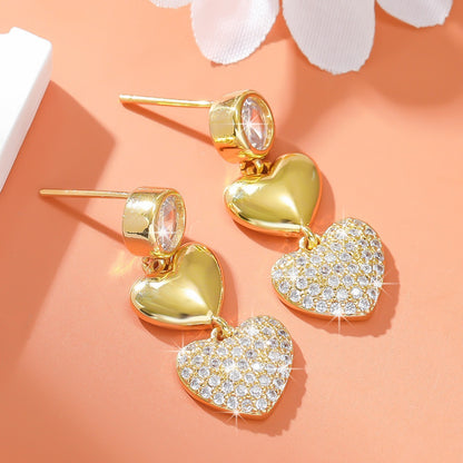 Love Heart Earrings Affordable Luxury Diamond Embedded Double Love Women Earrings - Wanita Store