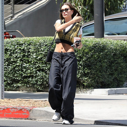 Blue Loose Sports Casual Woven Wide Leg Pants for Women Summer Street Snap - Wanita Store