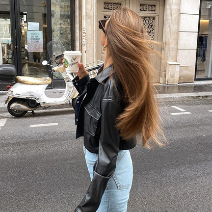 Autumn Winter Long Sleeve Short cropped Women Leather Top Short Coat Women - Wanita Store