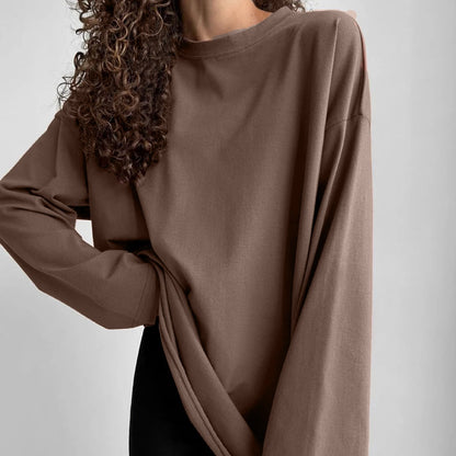 Spring Autumn Cotton Long Sleeved T Shirt Women Hand Worn Loose Top - Wanita Store