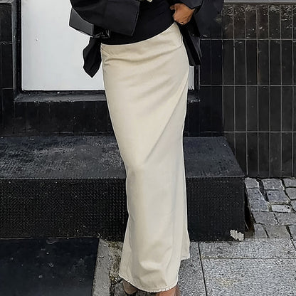 Autumn Winter High Waist Slit Slim Fitting Sheath Skirt Long Skirt for Women - Wanita Store
