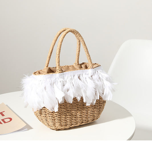 Straw Bag Women Fairy Feather Model Straw Bag Woven Bag Handbag Travel Bag Vacation Beach Bag - Wanita Store