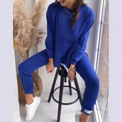 Autumn Stitching False Two Piece Sweaters Sweat Pants Sets - Wanita Store