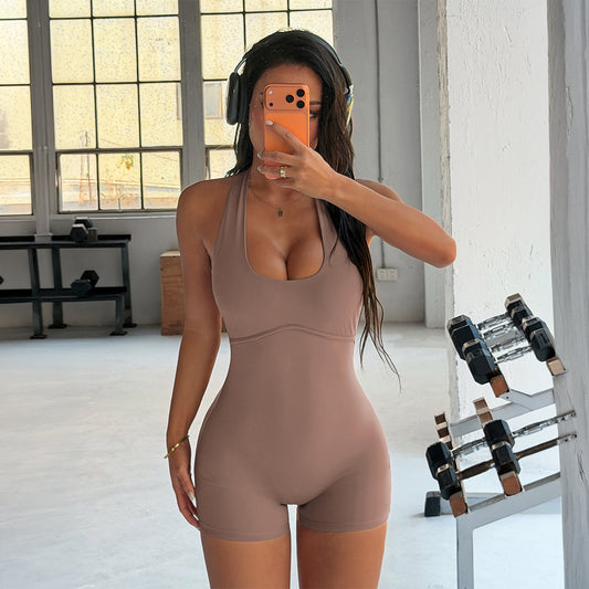 Mono corto deportivo sin mangas ajustado con cuello halter para mujer, ropa de verano