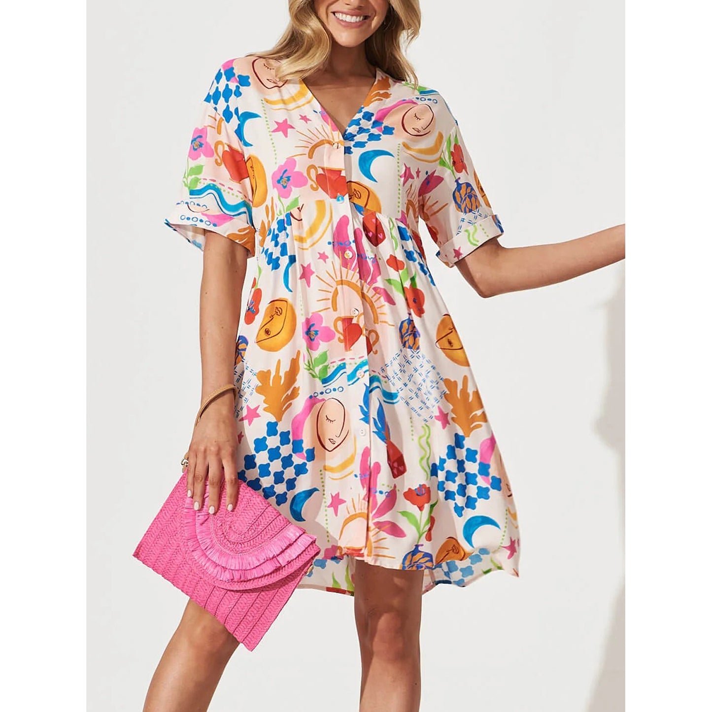 Spring Summer Pocket Casual Single Breasted Dress Loose Vacation Dress Women