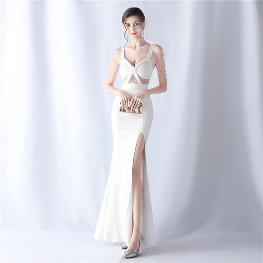 Beaded See through Wedding Exhibition Dinner Evening Dress