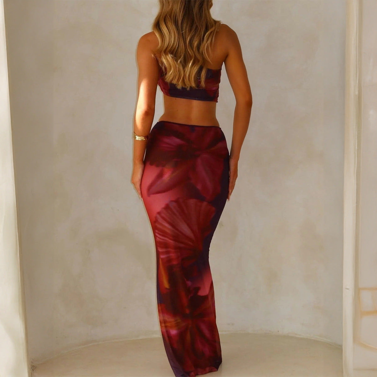 Ensemble jupe mi-longue et haut bustier pour femme - Collection vacances d'été