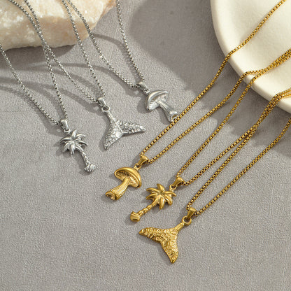 Coconut Fishtail Embellished Stainless Steel Necklace Holiday Titanium Steel Clavicle Chain 18K Gold Plating Necklace - Wanita Store
