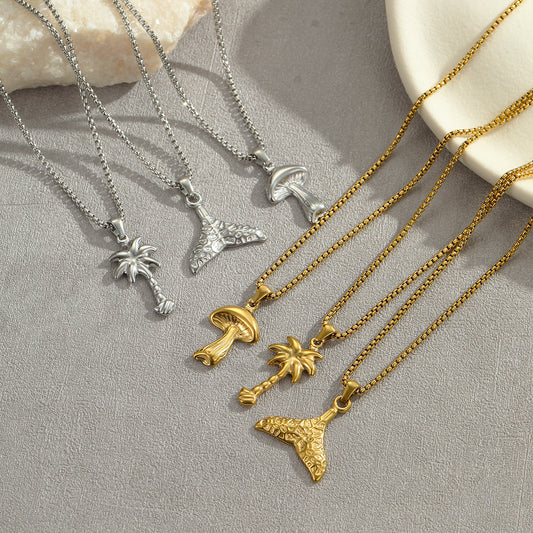 Coconut Fishtail Embellished Stainless Steel Necklace Holiday Titanium Steel Clavicle Chain 18K Gold Plating Necklace - Wanita Store