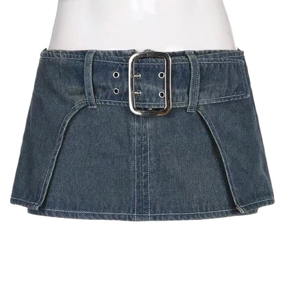 Sexy Personalized Design Faux Two Layer Ultra Short Denim Skirt Distressed Waist Large Breasted Hip Lift Skirt - Wanita Store
