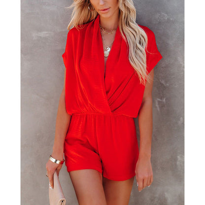 Spring Summer Sexy V Neck Loose Casual Jumpsuit Home Multi Color One Piece Clothes Women - Wanita Store