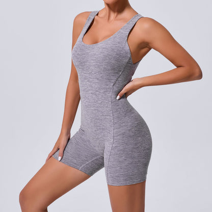 Autumn Sand Hollow Out Cutout out Beauty Back One Piece Yoga Jumpsuit Skinny Slimming Hip Lifting Fitness One Piece Sportswear for Women - Wanita Store