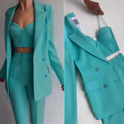 High Quality Casual Office Business Women plus Bra Pants Blazer Suit Set - Wanita Store