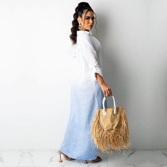 Printed French Shirt Women Long Sleeve New Women Clothing Vintage Autumn Wear Gradient Color Women Shirt