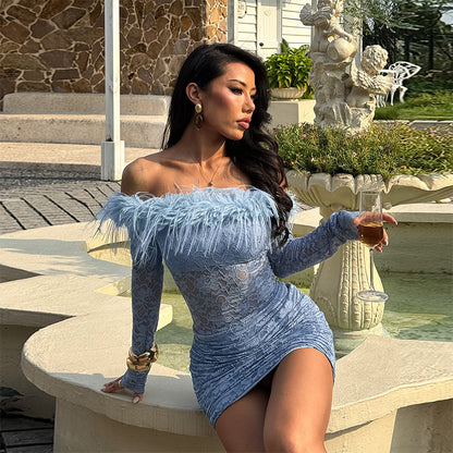 Robe Bustier Sexy Coupe Ajustée Dentelle Sexy Épaules Dénudées Amincissante Luxe Léger Hanches