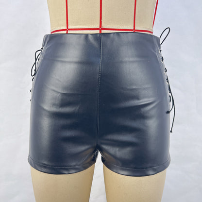 Autumn Winter Black High Waist Stretch Shorts Women Tight Casual Pants Faux Leather Pants - Wanita Store