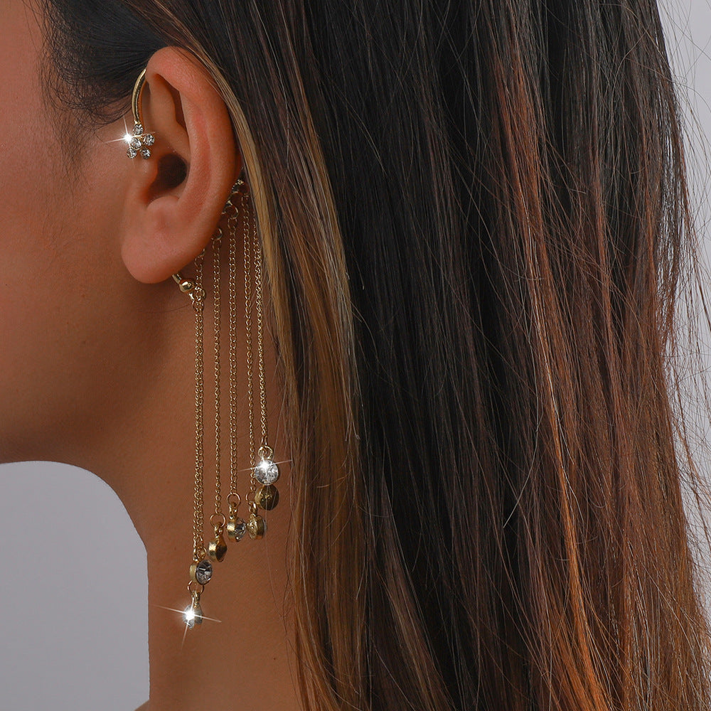 Creative Tassel Earrings Refined Rhinestone Alloy Ear Hanging Personality Ear Trim for Women - Wanita Store