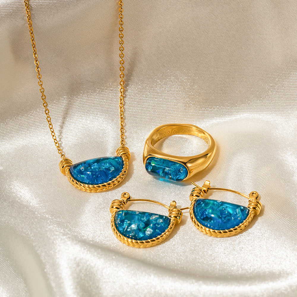 Retro Natural Blue Resin Fan Basket Embellished Necklace Women Accessories - Wanita Store