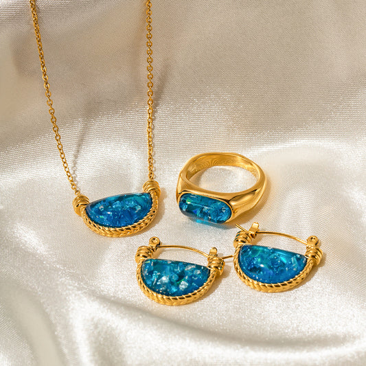 Retro Natural Blue Resin Fan Basket Embellished Necklace Women Accessories - Wanita Store