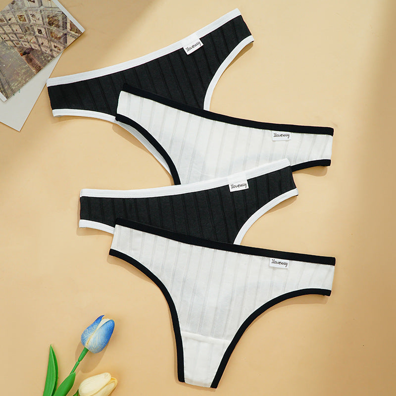 Women T Back Thread Cotton Black White Color Matching Sexy T Shaped Panties Comfortable Seamless Bikini Temptation Underwear for Women