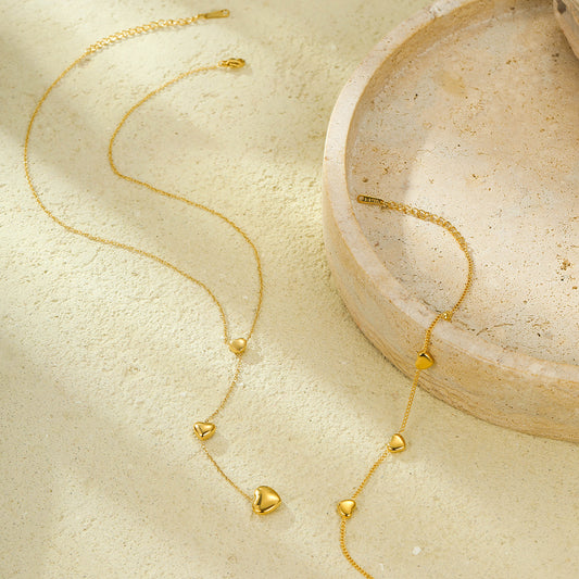 18K Gold Stainless Steel Heart Tassel Necklace Bracelet Titanium Steel Ornament - Wanita Store