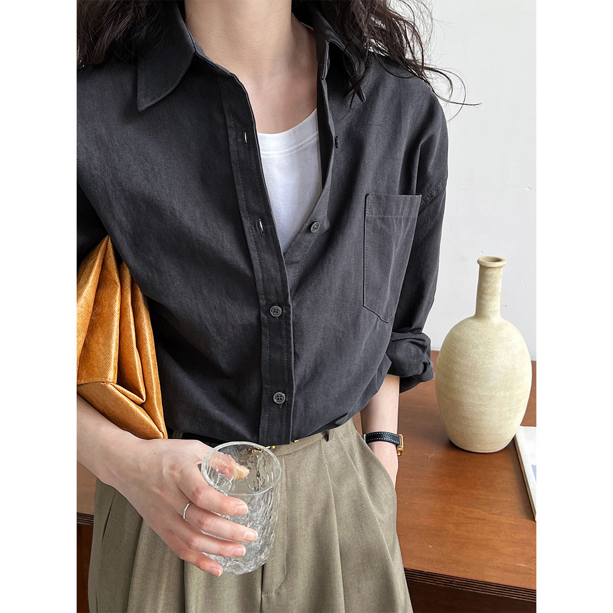Oxford Cloth Classic Wide Long Sleeved Shirt Women Autumn Office Lazy Outer Wear Casual Overshirt