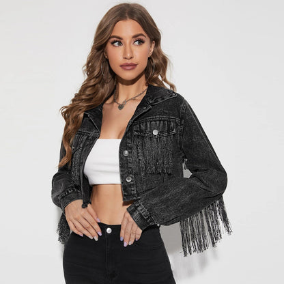 Denim Jacket Women Tassel Stitching Do the Old Cowboy Jacket Women - Wanita Store