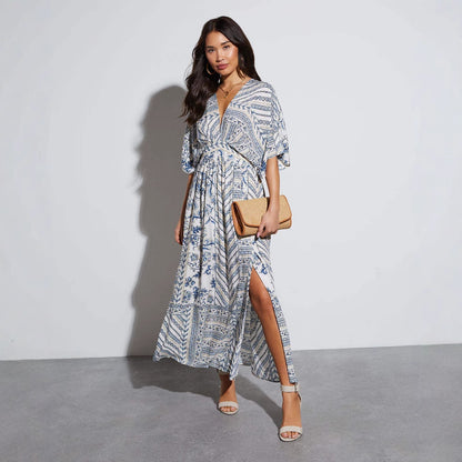 Vestido largo elegante con estampado suelto para mujer de primavera-verano