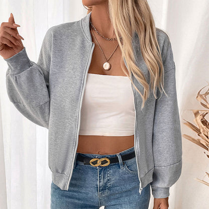 Retro Casual Simple Baseball Collar Long Sleeve Solid Color Thickened Coat Women - Wanita Store