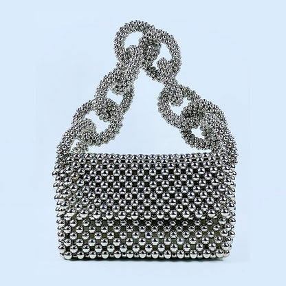 Model Light Luxury Advanced Texture Heavy Industry Beaded Solid Color Flip Ring Cocktail Small Square Bag Portable - Wanita Store