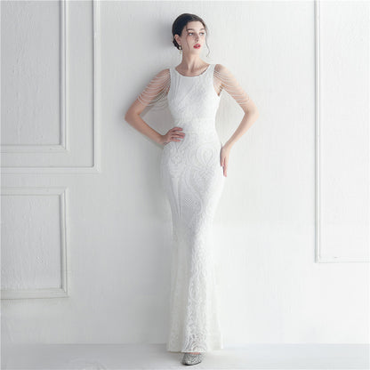 Craft Beaded Positioning Floral Sequin Star Wedding Prom Maxi Dress - Wanita Store