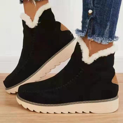 Women Boots Winter Ladies Platform Cotton Padded Boots Solid Color Slip on Warm Booties - Wanita Store