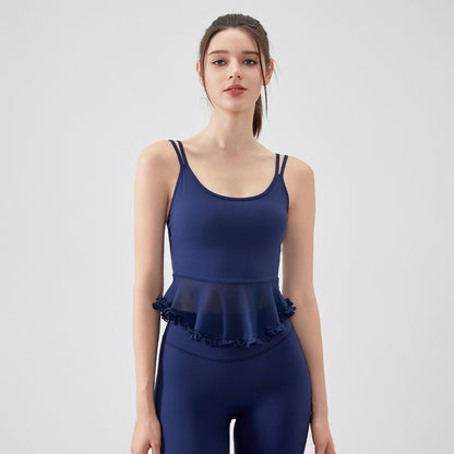 Air Sense Spun Yarn Beauty Back Lace Yoga Vest with Chest Pad Pilates Workout Bra Sports Underwear for Women - Wanita Store