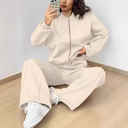 Spring Autumn Two Piece Set Trendy Cardigan Zipper Slim Fit Elastic for Women - Wanita Store