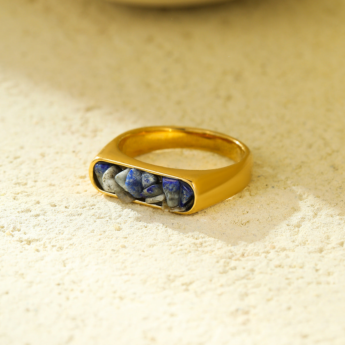 French Vintage Simple Inlaid Natural Stone Exquisite Elegant Stainless Steel Ring Rings All Match Jewelry Women - Wanita Store