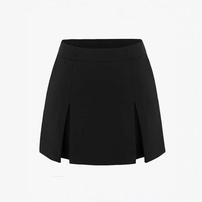 Women Double Slit A line Pantskirt Elastic High Waist Zipper Culottes Women - Wanita Store