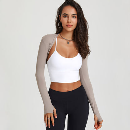 Sports Long Sleeve Yoga Dance Shawl Workout Clothes Solid Color Cardigan Small Waistcoat Cover Supernumerary Breast Training Blouse - Wanita Store