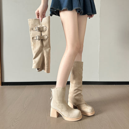 Two Way Wear Long Boots Autumn Winter Detachable Pile Boots Thick High Heel Platform High Leg Boot Retro Pantyhose Boots - Wanita Store