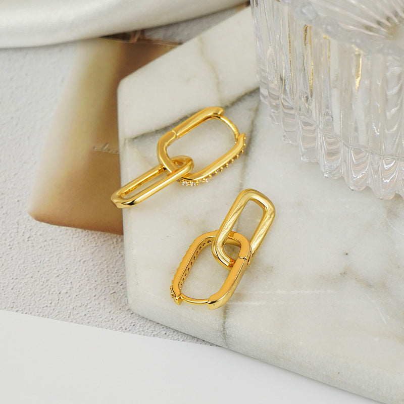 Creative Stud Earrings Inlaid Zircon Long Earrings Women Copper Earrings Internet Celebrity Accessories - Wanita Store