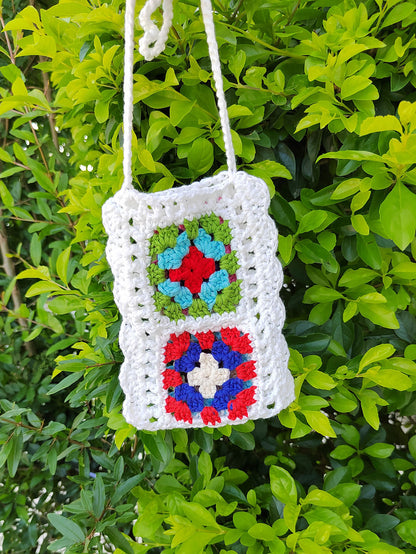 Handmade Knitting Wool Crochet Internet Celebrity Ethnic Mobile Phone Bag Mixed Color Random One-Piece Crossbody Bag - Wanita Store