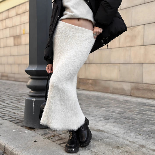 Knitted Furry Skirt Autumn Winter Long Skirt Warm Skirt Women
