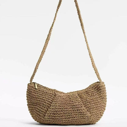Casual Crossbody Straw Bag Niche Dumpling Bag Woven Bag Vacation Beach Bag All Match Chest Bag - Wanita Store