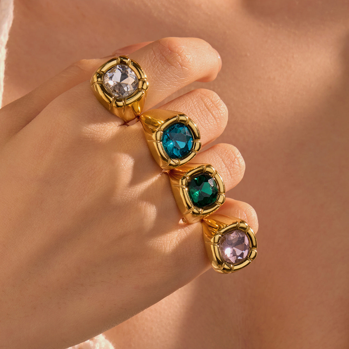Retro Titanium Steel Ring Niche High Sense Square Zircon Stainless Steel Jewelry Women - Wanita Store