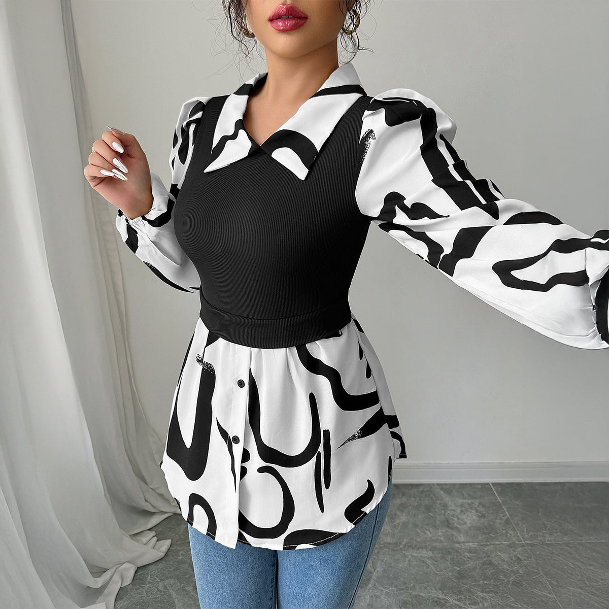 Women Clothing Autumn Casual Vacation Advanced Printed Vest Top Shirt - Wanita Store