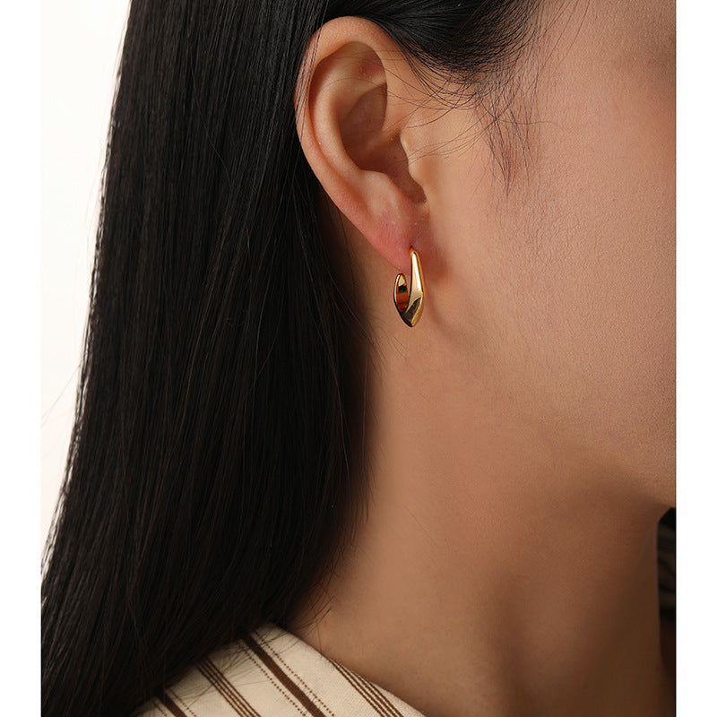 All Match Office Small C Shaped Stud Earrings Simple Exquisite 925 Silver Needle Real Gold Plating Geometric Abstract Frosty Earrings - Wanita Store