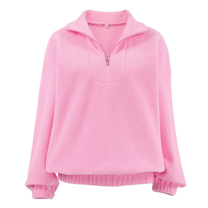 Autumn Winter Lambswool Loose Lapels Pullover Sweatshirt Polar Fleece Women Clothing - Wanita Store